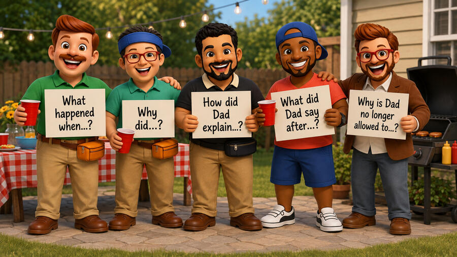 The Fanny Pack Five at a backyard barbecue